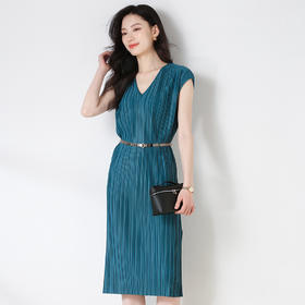 丁摩 冷淡风高级感法式茶歇高端气质V领三宅褶皱连衣裙2136