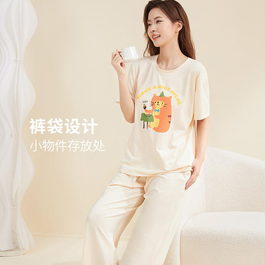 贝佳人新款夏季棉少女睡衣家居服卡通宽松短袖长裤套装BW532508 商品图2