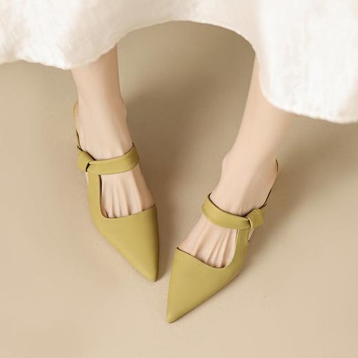 【预售5天】柔软羊皮优雅珍珠舒适粗跟，全皮尖头包头后空凉鞋女穆勒拖鞋YS&1662 商品图3
