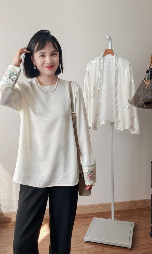 醋酸提花春意盎然花朵袖国风衫 商品图1