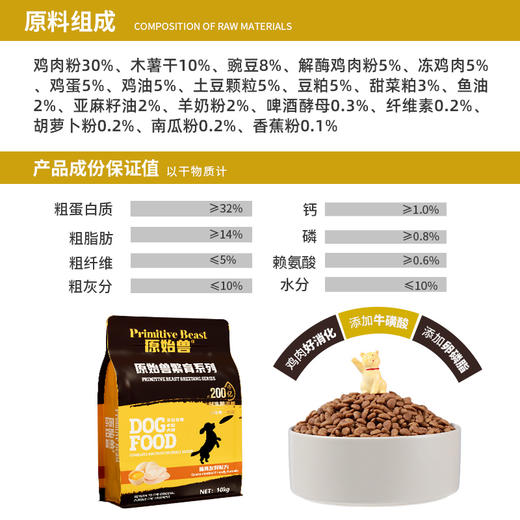 原始兽繁育系犬粮\猫粮幼猫中小型犬10kg 添加200亿益生菌 护肠胃 鸡肉配方 单一肉源 线下专供 商品图9