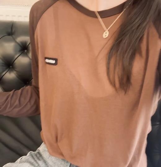 贸易公司  miu咖色面膜TEE  美拉德插肩圆领长袖T恤 商品图0