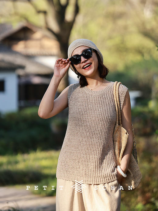 PETIT SCHAN小闪 CLO#779 plain gauze 素纱 棉混纺肌理感针织背心 商品图3