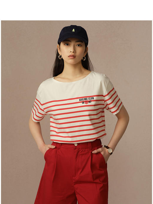 Teenie Weenie小熊字母条纹T恤女夏季女t恤TTRA256535N 商品图1