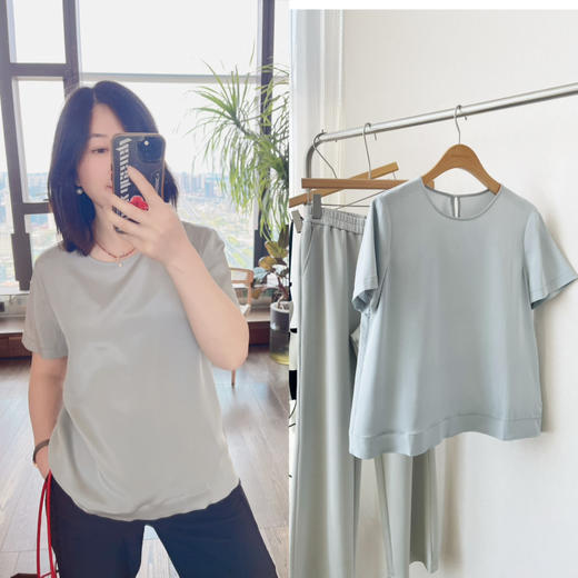 【夏之涟漪】噢蜜ooomeoooA字摆显瘦十斤真丝套头衫 商品图0