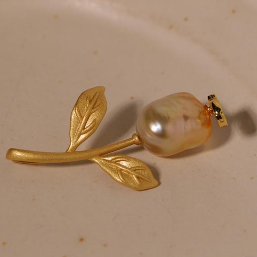 甄珠贝 玫瑰花吊坠 南洋金珠巴洛克 13-14mm chao美光泽，带渐变色 925纯银镀金配件 商品图1