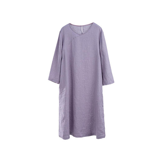 绽放188朵/【宋瓷系列】纯亚麻新中式直筒斜襟高开衩国风连衣裙 商品图4