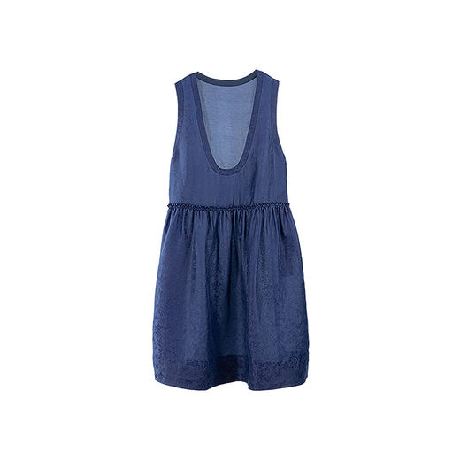 绽放218朵/【宋瓷系列】100%桑蚕丝欧根纱蓝染提花无袖背心连衣裙 商品图4