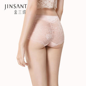 金三塔女真丝中腰透气平角裤性感蕾丝包裹内裤女100%桑蚕丝内裤提臀  NZF7C211