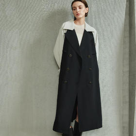 洛诗琳35216春季新款设计感黑白撞色宽松廓形长款风衣外套332