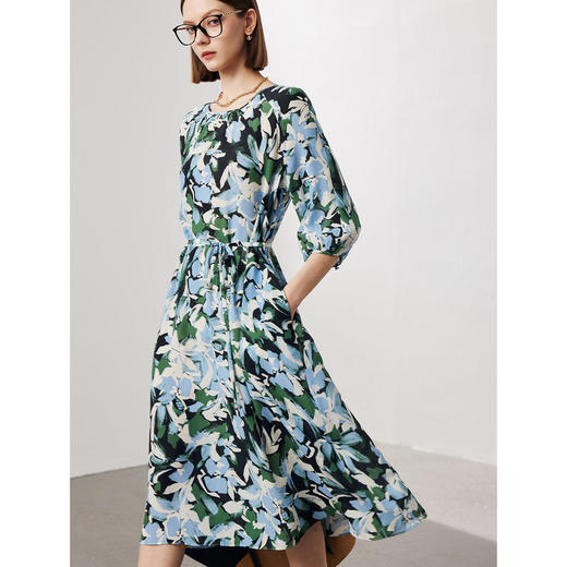 短袖真丝连衣裙女2025春夏新款印花单层双绉100%桑蚕丝长裙 商品图0