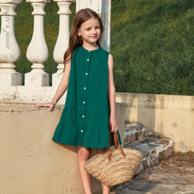 【马克珍妮 法式】女童拼接荷叶边纯棉背心连衣裙夏装新款250010
