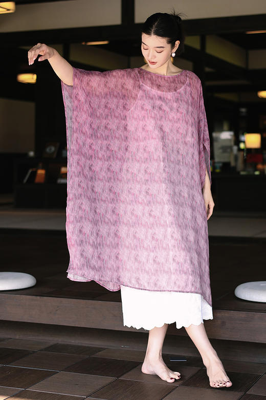 绽放213朵/【宋瓷系列】高密苎麻窑变渐变肌理感宽松中袖连衣裙 商品图5