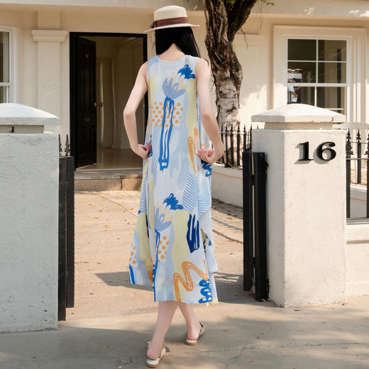 谜底花色连衣裙无袖2025夏季新款度假风圆领大摆型长裙256ML6223 商品图2