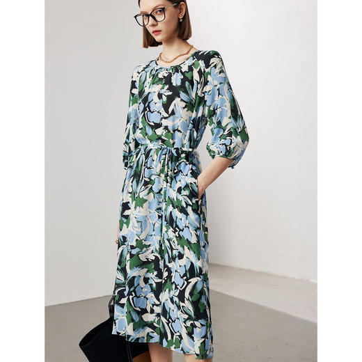 短袖真丝连衣裙女2025春夏新款印花单层双绉100%桑蚕丝长裙 商品图1