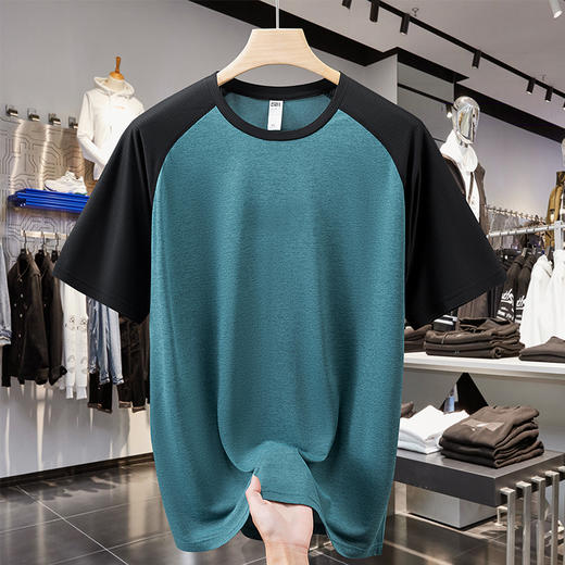 【速干】【DH】大依优型大码拼接短袖T恤加肥加大宽松休闲胖子打底半袖男士上衣潮流 商品图0