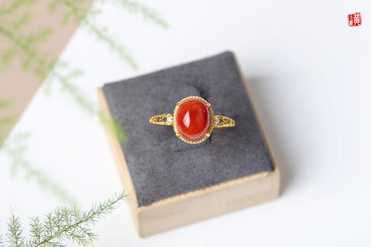 南红戒指【赤璎】，925银镶，活扣可调节 商品图1