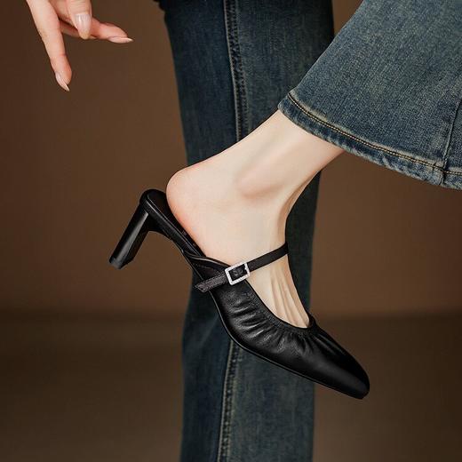 【预售5天】柔软又亲肤~头层水洗牛皮粗跟法式包头半拖鞋女春夏小香风玛丽珍单鞋MX&mx89810 商品图2