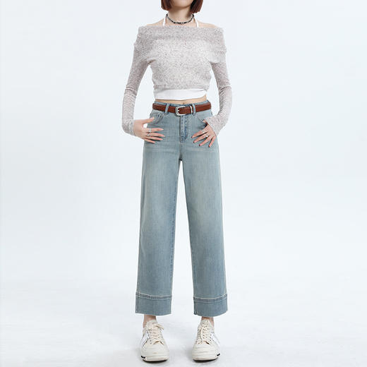 百媚生 九分直筒牛仔裤女阔腿裤法棍裤子9895 商品图6