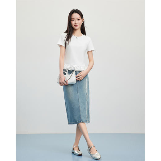 【小个子定制】 IEF/爱依服2025上衣夏季 韩版甜美少女风蕾丝花边下摆设计T恤DS02284-X- 商品图1