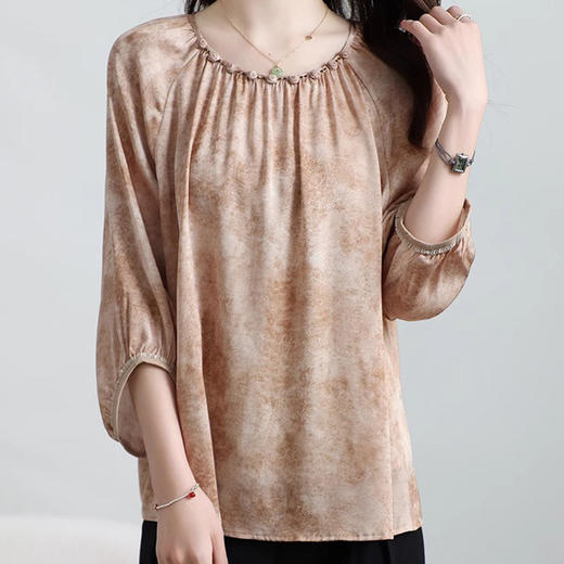 丁摩 圆领桑蚕丝灯笼袖真丝上衣TZ504182 商品图2