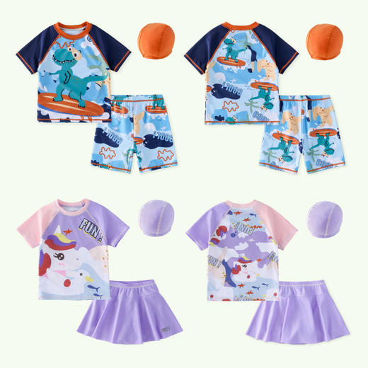 优选丨【防晒抗菌高弹】棉花堂2025年夏款原纱防晒童趣男女童泳衣套装 商品图5