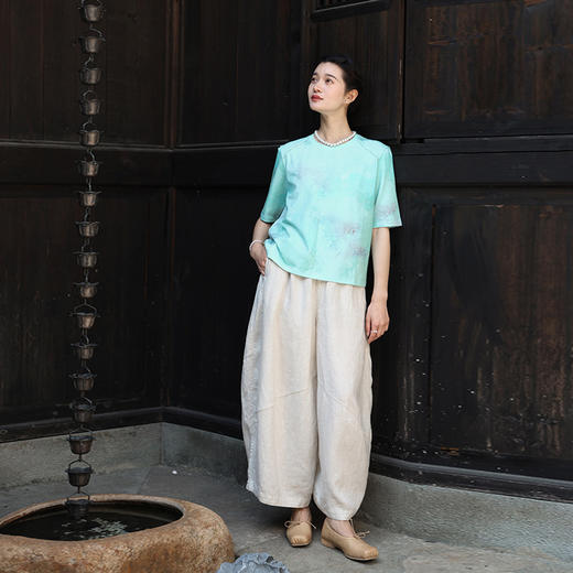 绽放186朵/【宋瓷系列】刺绣显瘦分割印花经典小圆领短袖百搭T恤 商品图1