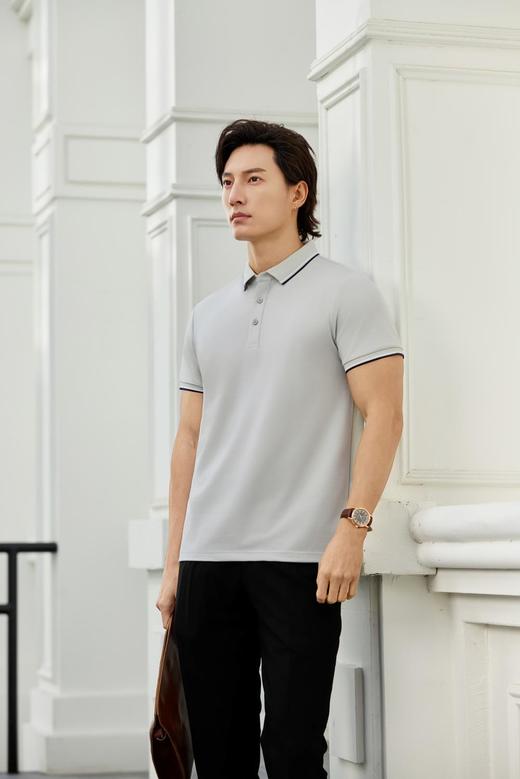 莫代尔桑蚕丝珠地7A抗菌间色翻领POLO衫 商品图10
