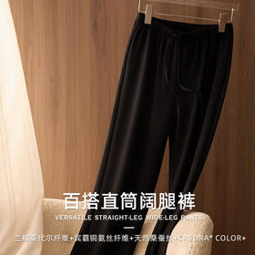 丁摩 桑蚕丝铜氨丝莫代尔抽绳垂顺显瘦直筒阔腿裤S189