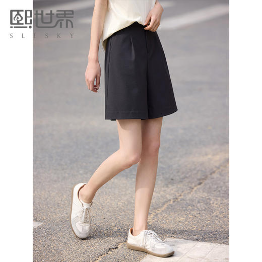 【专属特价】熙世界黑色西装短裤女2025夏季新款通勤休闲四分直筒裤窄版阔腿裤 商品图0