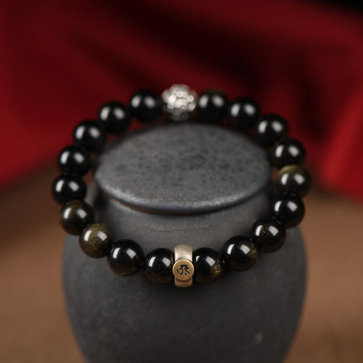 【敦煌黑曜石守护佛手串】敦煌福泽黑曜石佛珠把玩手链 本命佛黑曜石简约大气手链男女 情侣 商品图4