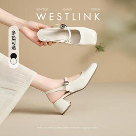 西遇包头凉鞋女新款春夏法式方头高跟玛丽珍鞋配裙子粗跟单鞋V0156566