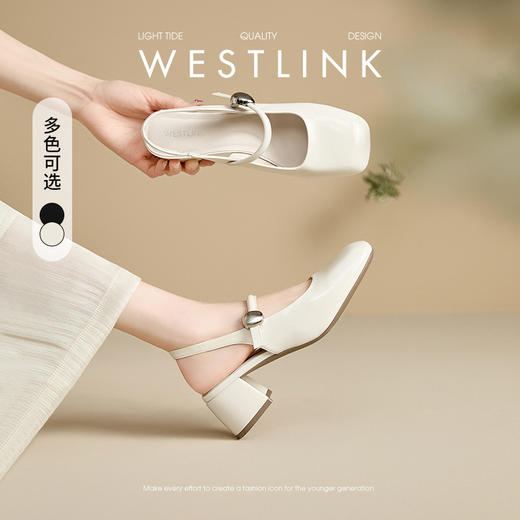 西遇包头凉鞋女新款春夏法式方头高跟玛丽珍鞋配裙子粗跟单鞋V0156566 商品图0