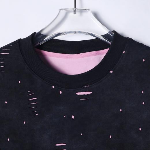 T2984夏季高级感新款美式撞色破洞圆领短袖T恤情侣宽松潮流时尚上衣 商品图1