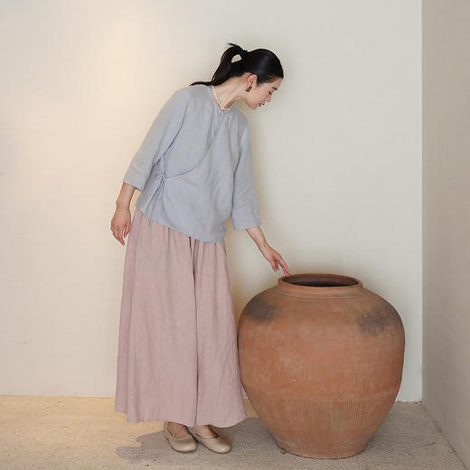 绽放302朵/【宋瓷系列】夏季亚麻立体感百搭显瘦复古文艺半身长裙 商品图1