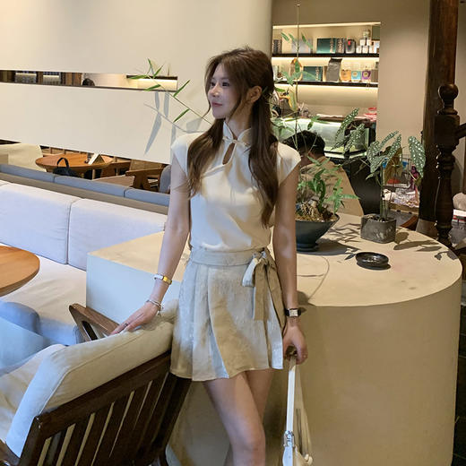 西遇新中式盘扣上衣套装女夏季新款提花系带百褶裙两件套SS050505/SS050506 商品图0