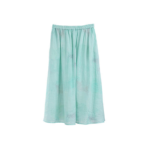 绽放195朵/【宋瓷系列】双层苎麻天青渐变印花全腰松紧半身长裙 商品图4