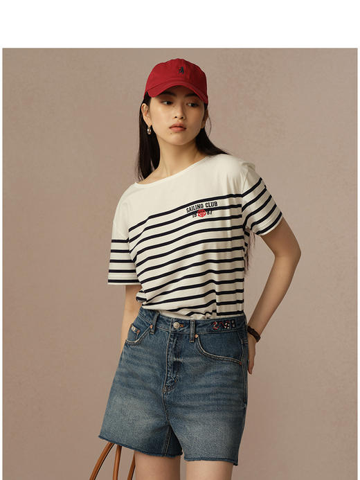 Teenie Weenie小熊字母条纹T恤女夏季女t恤TTRA256535N 商品图3