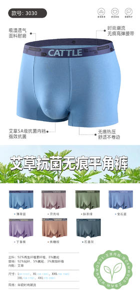 男士60支莫代尔腰头印花无痕好友腰头撞色平角内裤3019/3030