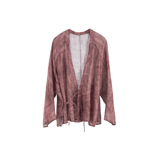 绽放193朵/【宋瓷系列】纯亚麻纹理印花轻薄中式插肩系带短外套 商品图4