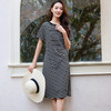 玳莎黑白条纹连衣裙2025夏季新款宽松显瘦休闲百搭短袖圆领中长裙  FB35101 商品缩略图0