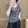 丁摩 褶皱设计感印花短袖上衣SMZ35719 商品缩略图0