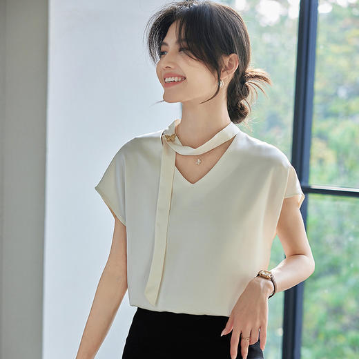 2025新款纯色百搭套头短袖修身优雅女式t恤夏季 商品图2