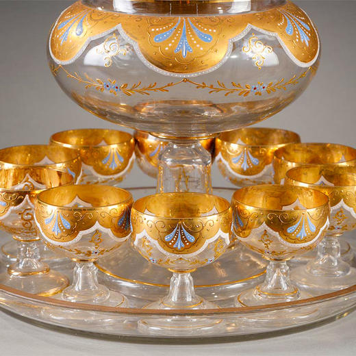 独角鹿西洋古董 1930年代意大利出品卷叶繁花主题手绘描金装饰穆拉诺水晶酒具套件 商品图2