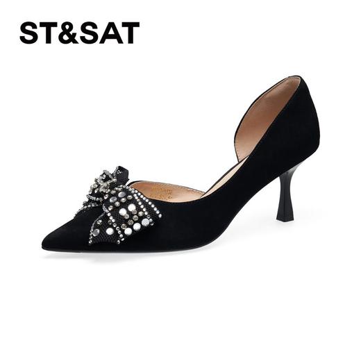 2楼星期六女鞋(新百购）2025年春新款精致羊绒蝴蝶结点缀时尚通勤尖头细高跟女单鞋SSD1114152 商品图1