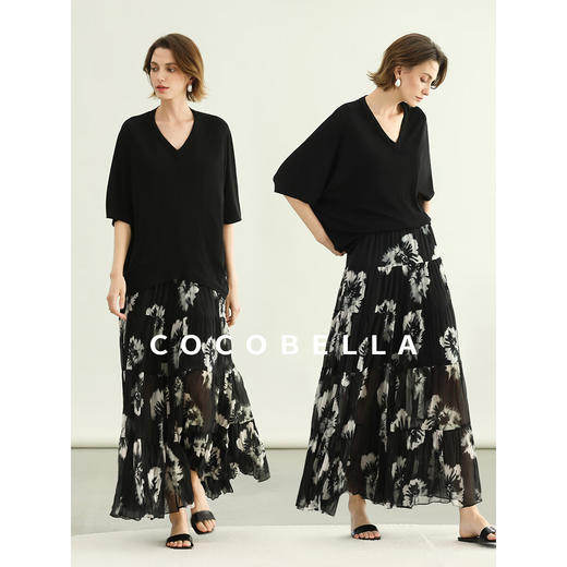 COCOBELLA微透视V领短袖T恤女25春夏蝙蝠袖针织衫TS7081-2 商品图2