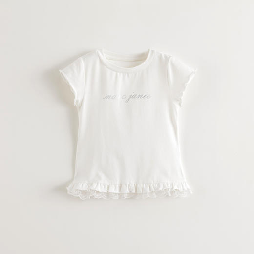 马克珍妮女童莫代尔花边字母短袖T恤 儿童上衣2025夏装新款550682 商品图1