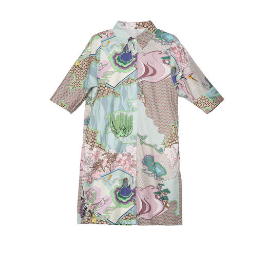 谜底花色连衣裙七分袖女2025夏款度假风原创印花衬衫裙256ML6229 商品图4