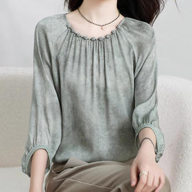 丁摩 圆领桑蚕丝灯笼袖真丝上衣TZ504182