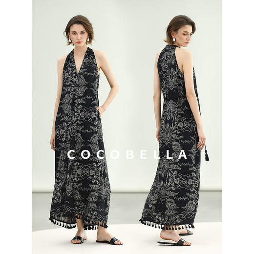 COCOBELLA设计师手绘棉麻风背心裙拼接大码无袖连衣裙FR0068 商品图2